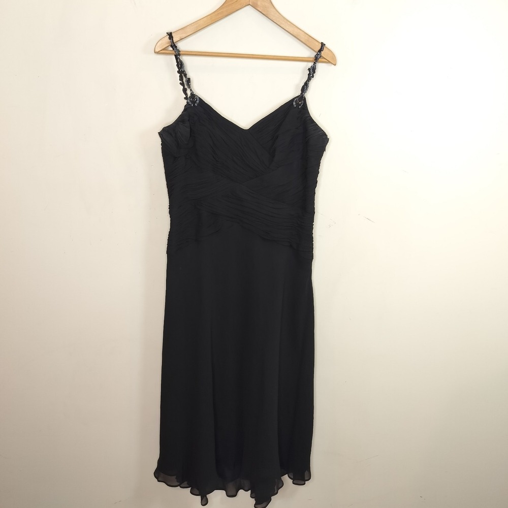 Anne Klein Black Silk Chiffon Slip Dress Beaded Straps